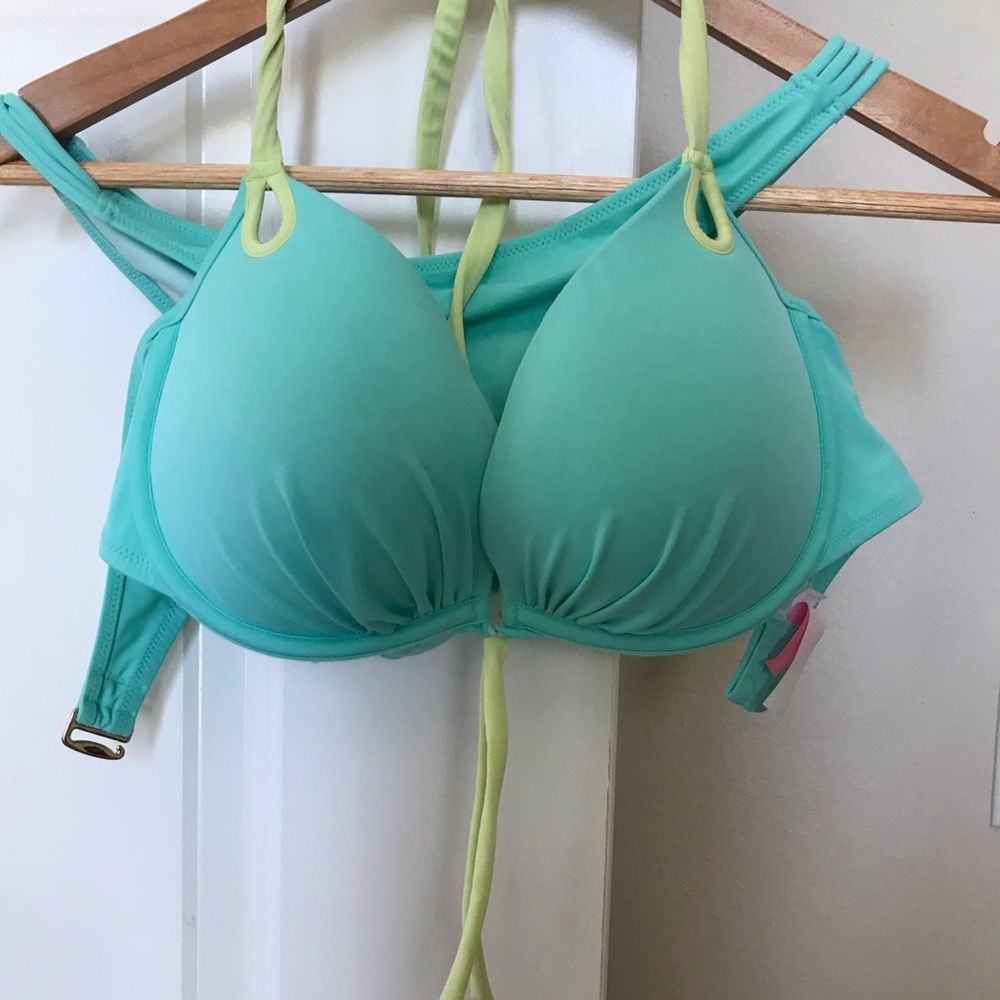 Turquoise and lime matching bikini set